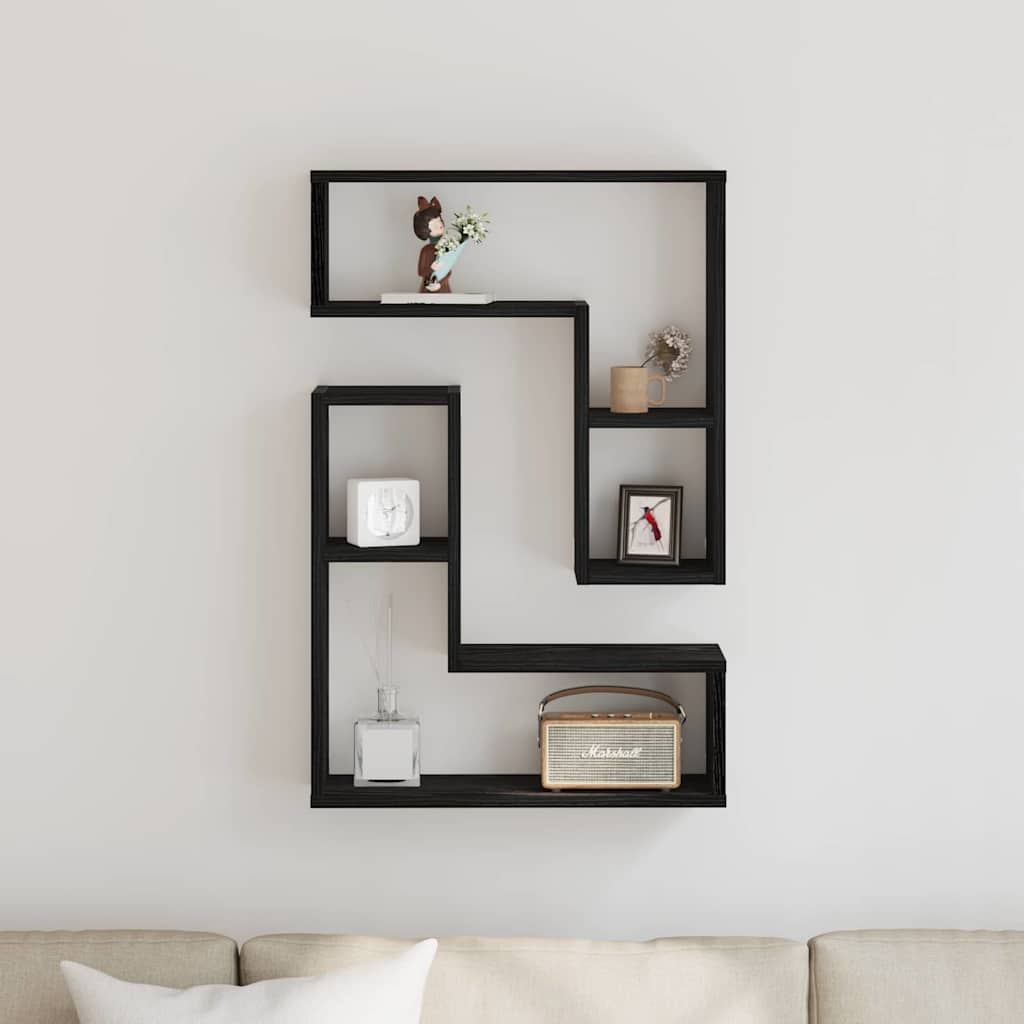 Wandregal mit Regal 2 pcs Schwarz Eichen-Optik 50 x 15 x 85 cm