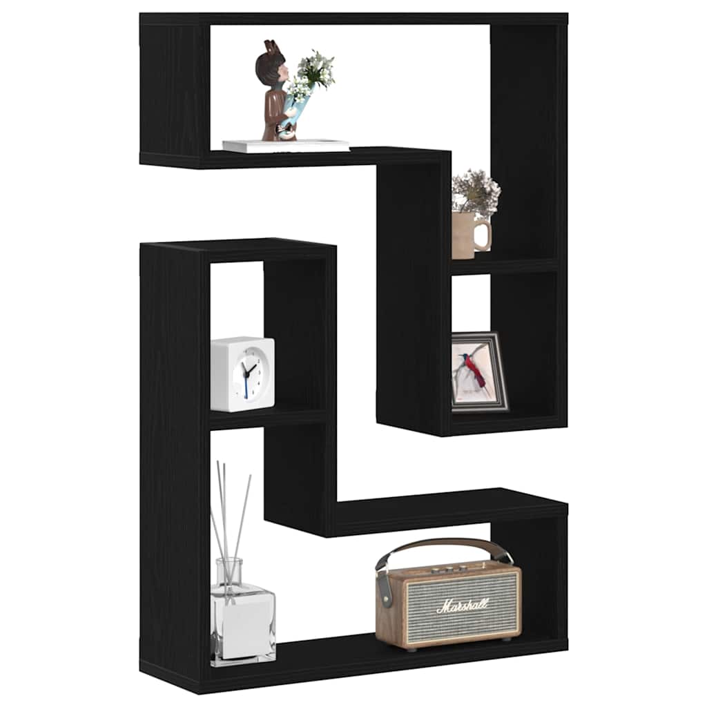 Wandregal mit Regal 2 pcs Schwarz Eichen-Optik 50 x 15 x 85 cm