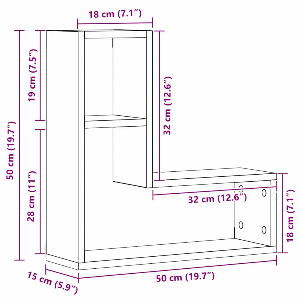 Wandregal mit Regal 2 pcs Schwarz Eichen-Optik 50 x 15 x 85 cm