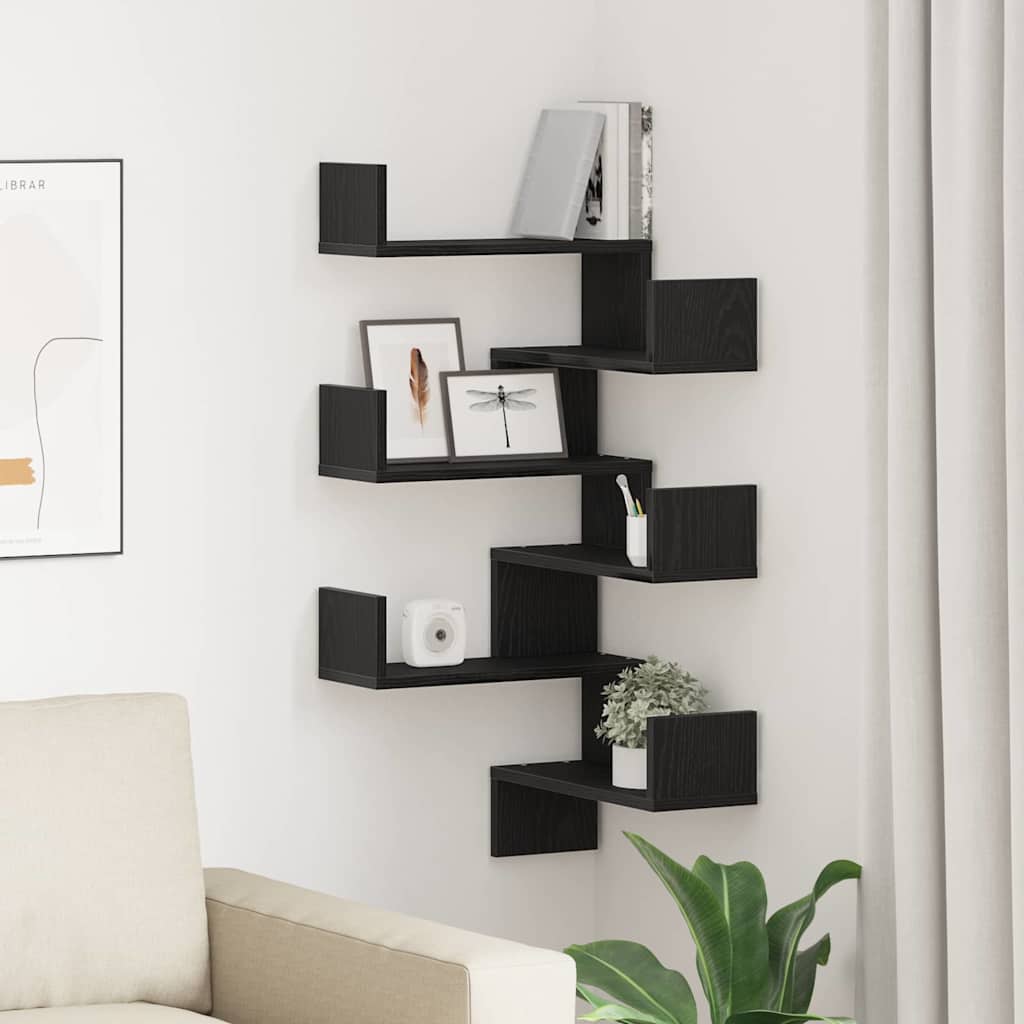 Wandregal 2 pcs Schwarz Eichen-Optik 40 x 40 x 49,5 cm