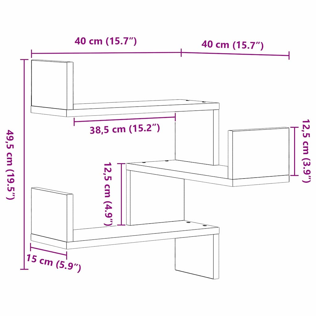 Wandregal 2 pcs Schwarz Eichen-Optik 40 x 40 x 49,5 cm