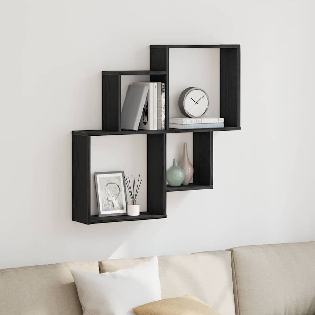Wandregal Schwarz Eichen-Optik 80 x 15 x 78,5 cm Holzwerkstoff