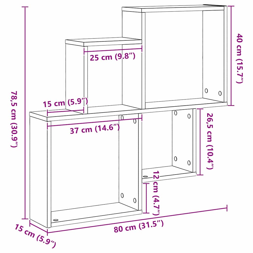 Wandregal Schwarz Eichen-Optik 80 x 15 x 78,5 cm Holzwerkstoff