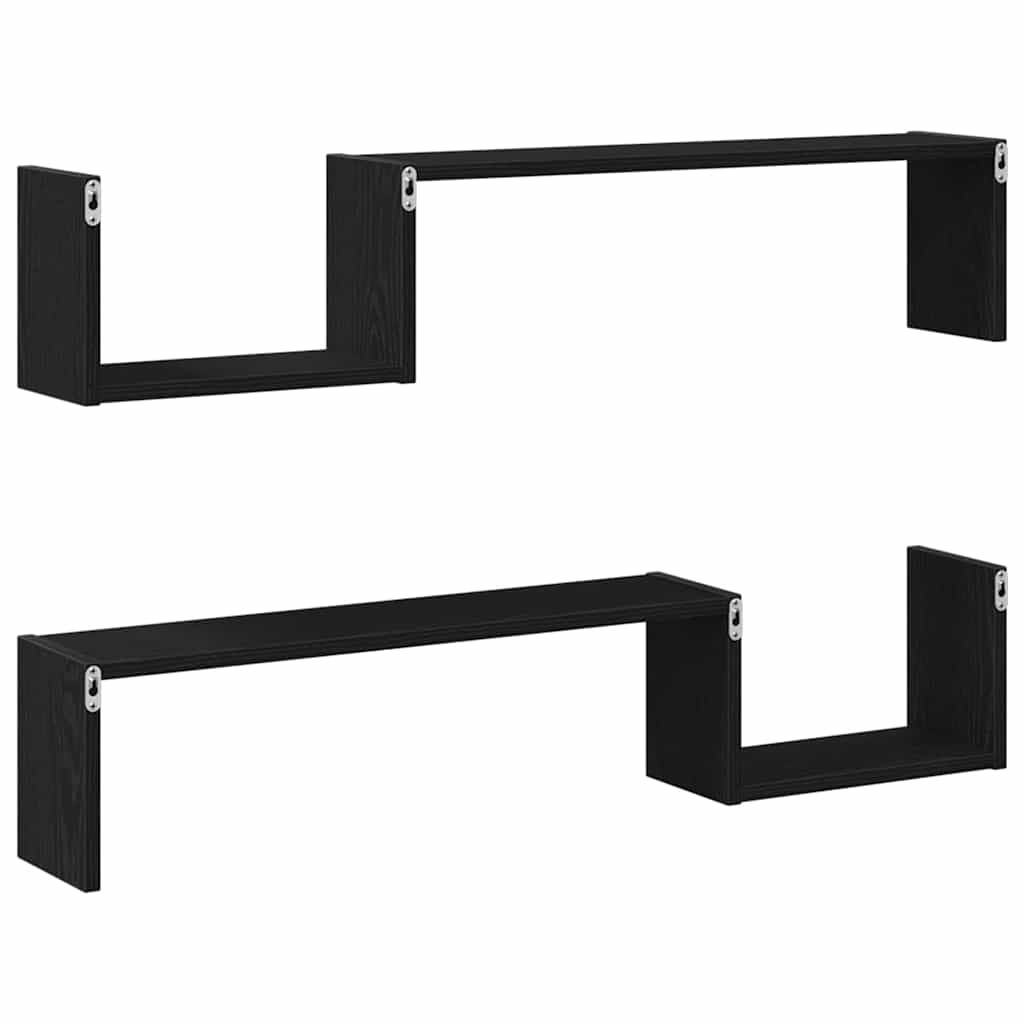 Wandregal mit Regal 2 pcs Schwarz Eichen-Optik 100 x 15 x 20 cm