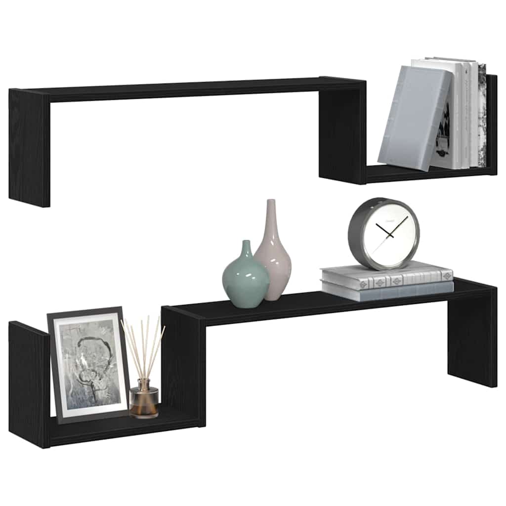 Wandregal mit Regal 2 pcs Schwarz Eichen-Optik 100 x 15 x 20 cm
