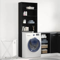 Waschmaschinen-Schrank Schwarz Eichen-Optik 64 x 24 x 190 cm