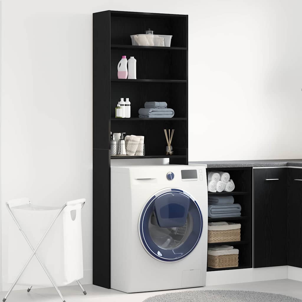 Waschmaschinen-Schrank Schwarz Eichen-Optik 64 x 24 x 190 cm