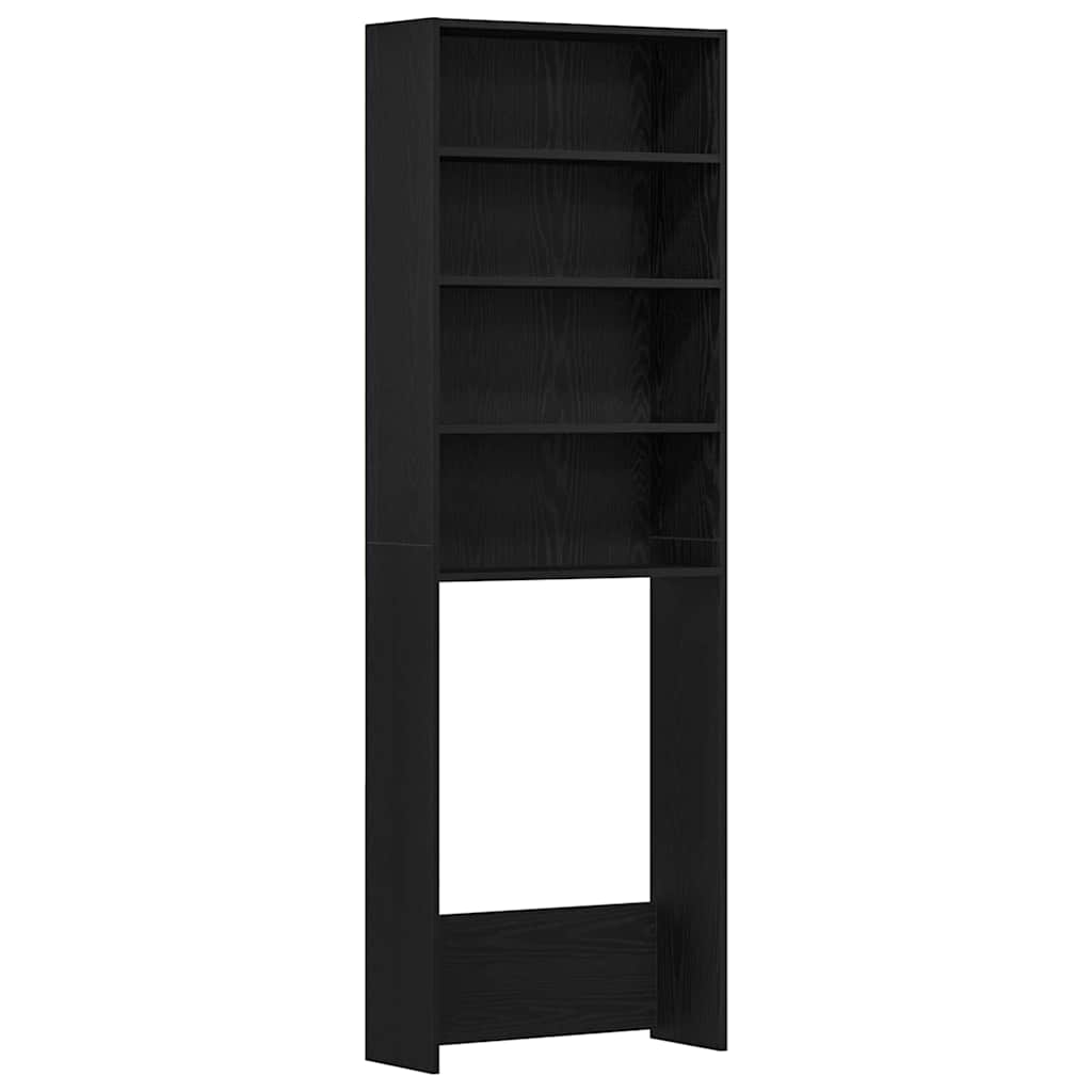 Waschmaschinen-Schrank Schwarz Eichen-Optik 64 x 24 x 190 cm