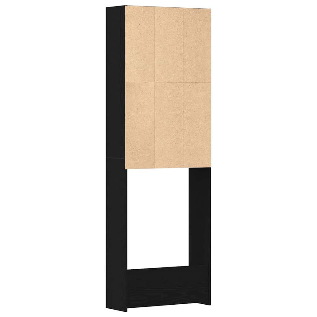 Waschmaschinen-Schrank Schwarz Eichen-Optik 64 x 24 x 190 cm