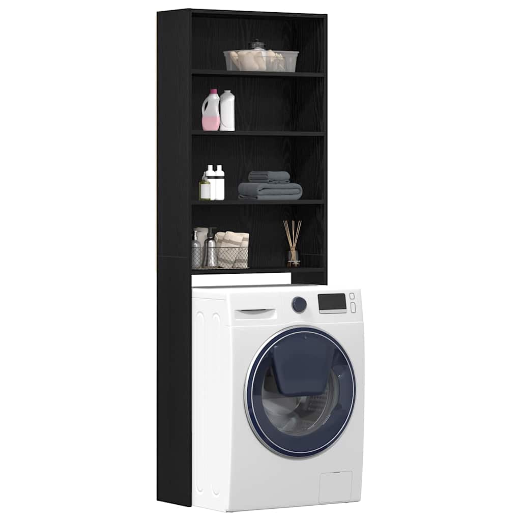 Waschmaschinen-Schrank Schwarz Eichen-Optik 64 x 24 x 190 cm
