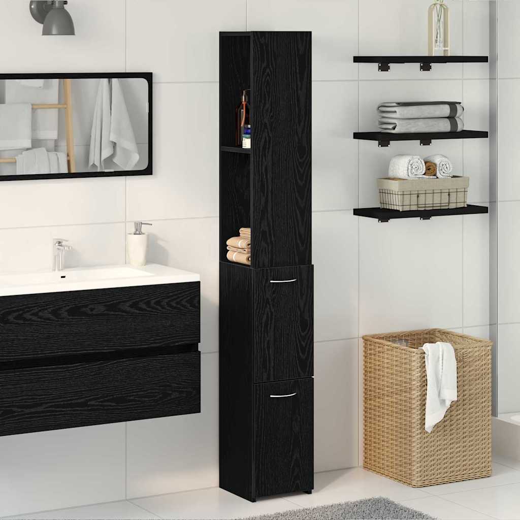 Badezimmerschrank mit Tür Schwarz Eichen-Optik 25 x 25 x 170 cm