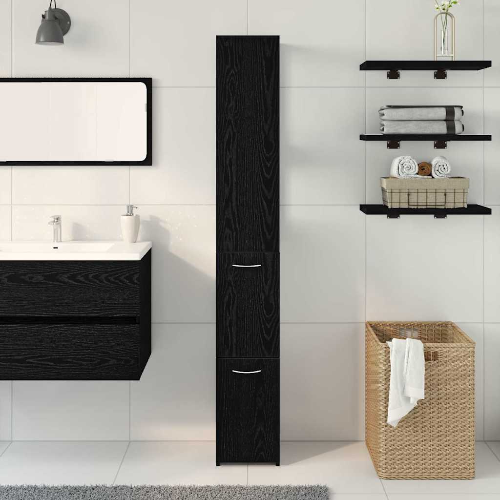 Badezimmerschrank mit Tür Schwarz Eichen-Optik 25 x 25 x 170 cm