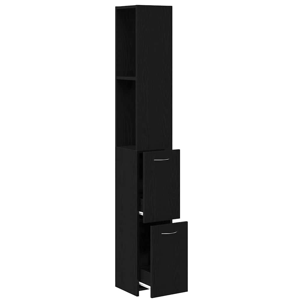 Badezimmerschrank mit Tür Schwarz Eichen-Optik 25 x 25 x 170 cm