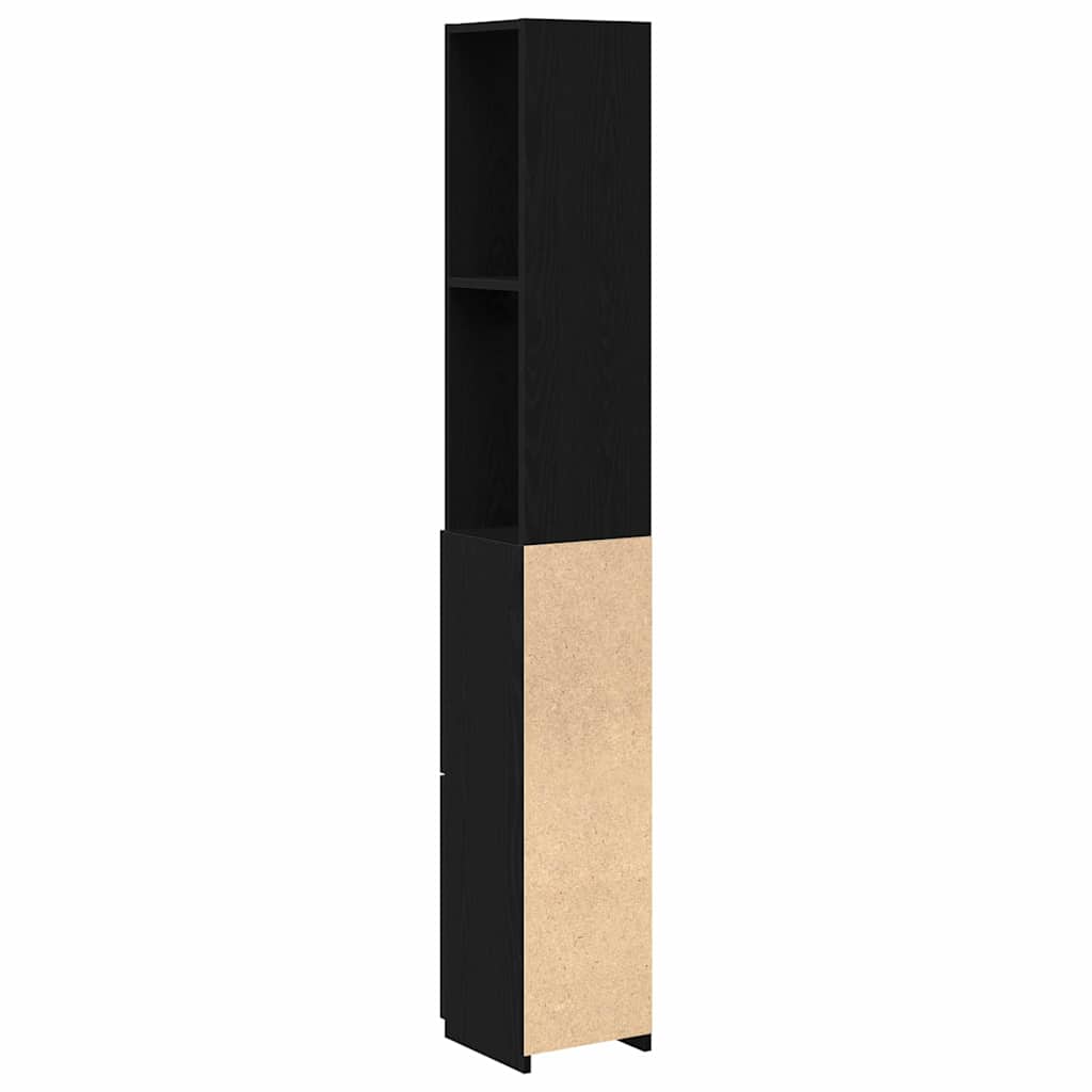 Badezimmerschrank mit Tür Schwarz Eichen-Optik 25 x 25 x 170 cm