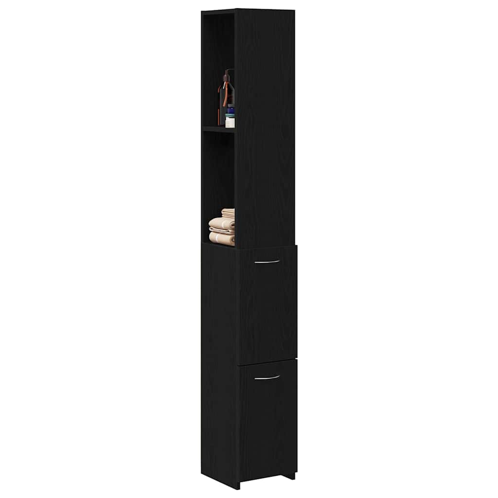Badezimmerschrank mit Tür Schwarz Eichen-Optik 25 x 25 x 170 cm