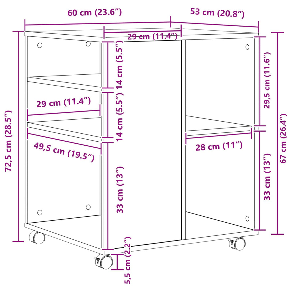 Aufbewahrungsschrank Schwarz Eichen-Optik 60 x 53 x 72,5 cm