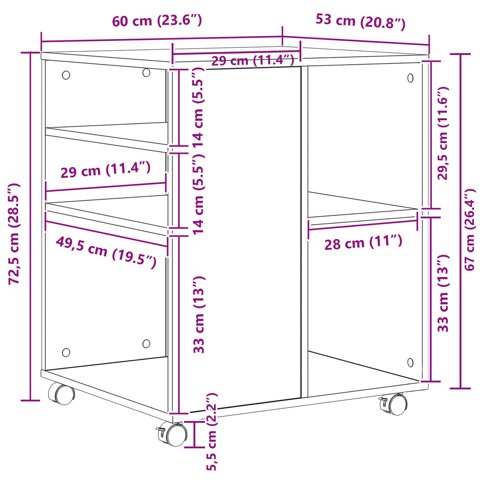 Aufbewahrungsschrank Schwarz Eichen-Optik 60 x 53 x 72,5 cm