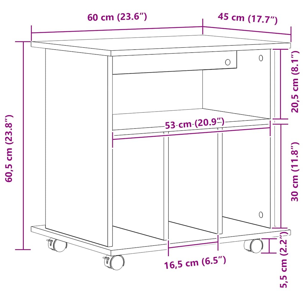 Rollschrank Schwarz Eichen-Optik 60 x 45 x 55 cm Holzwerkstoff