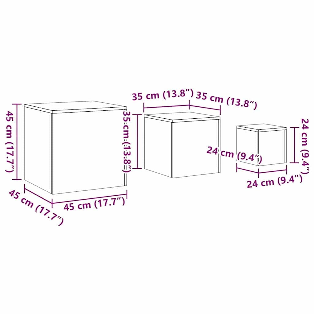 Nestingtisch 3 pcs Schwarz Eichen-Optik Holzwerkstoff