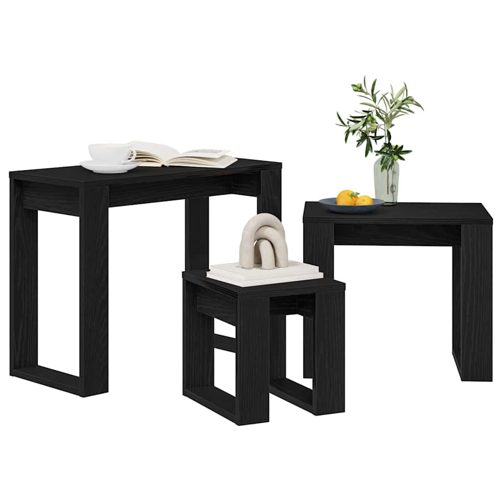 Satztische 3 pcs Schwarz Eichen-Optik Holzwerkstoff
