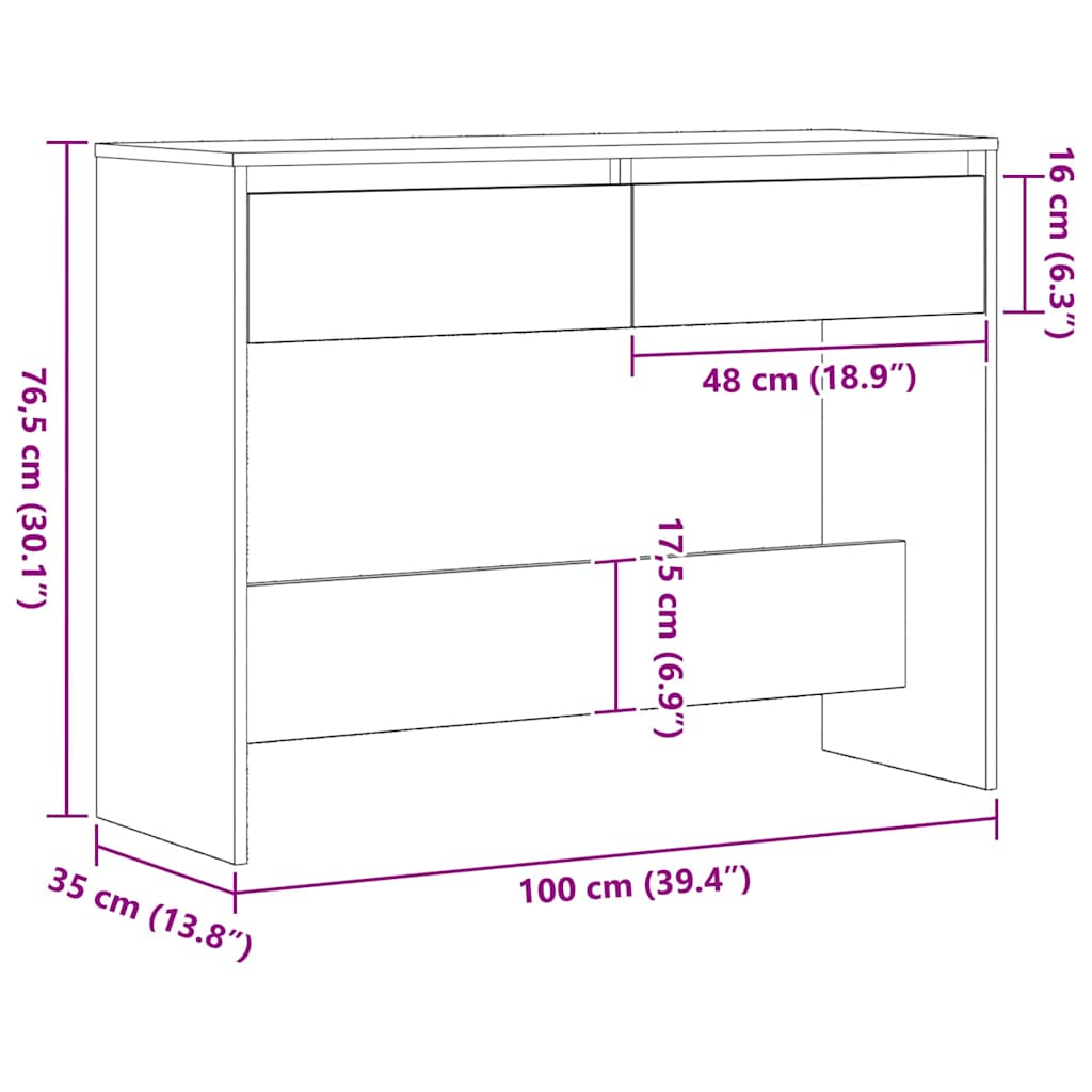 Konsolentisch Schwarz Eichen-Optik 100 x 35 x 76,5 cm