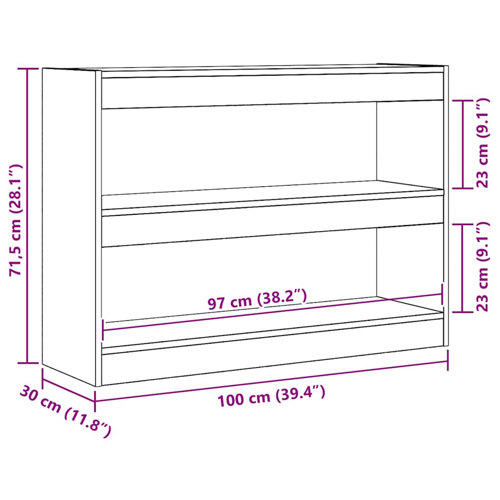 Bücherregal Schwarz Eichen-Optik 100 x 30 x 72 cm Holzwerkstoff