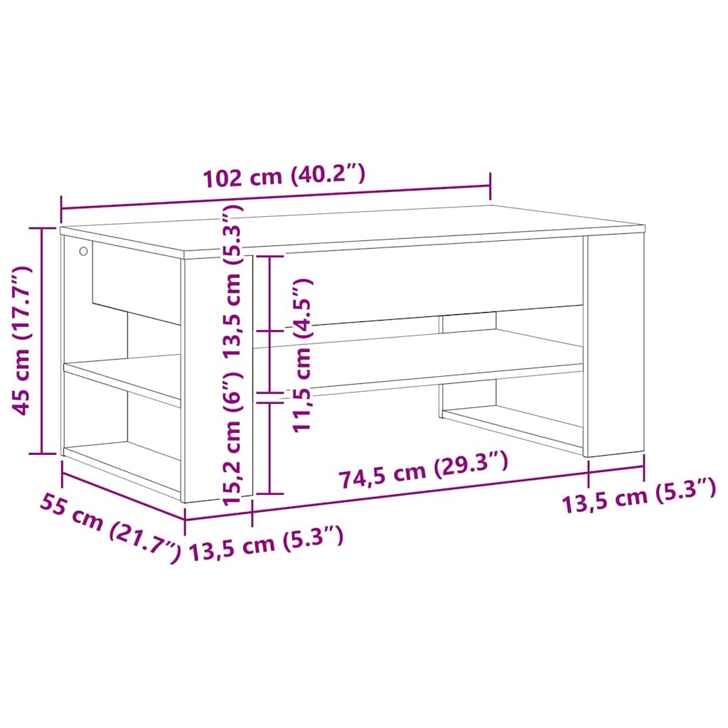 Couchtisch Schwarz Eichen-Optik 102 x 55 x 45 cm Holzwerkstoff