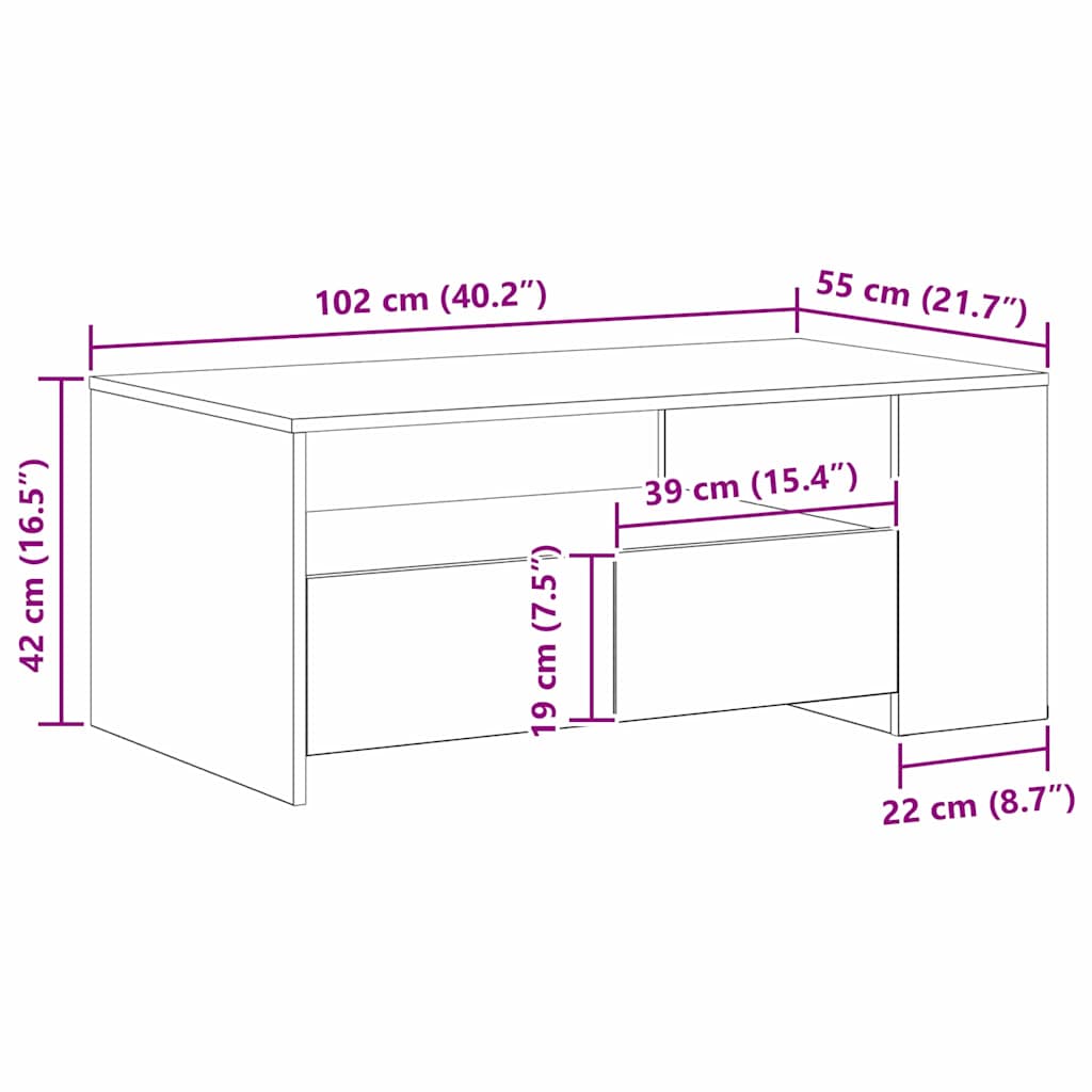 Couchtisch Artisan-Eiche 102 x 55 x 43,5 cm Holzwerkstoff