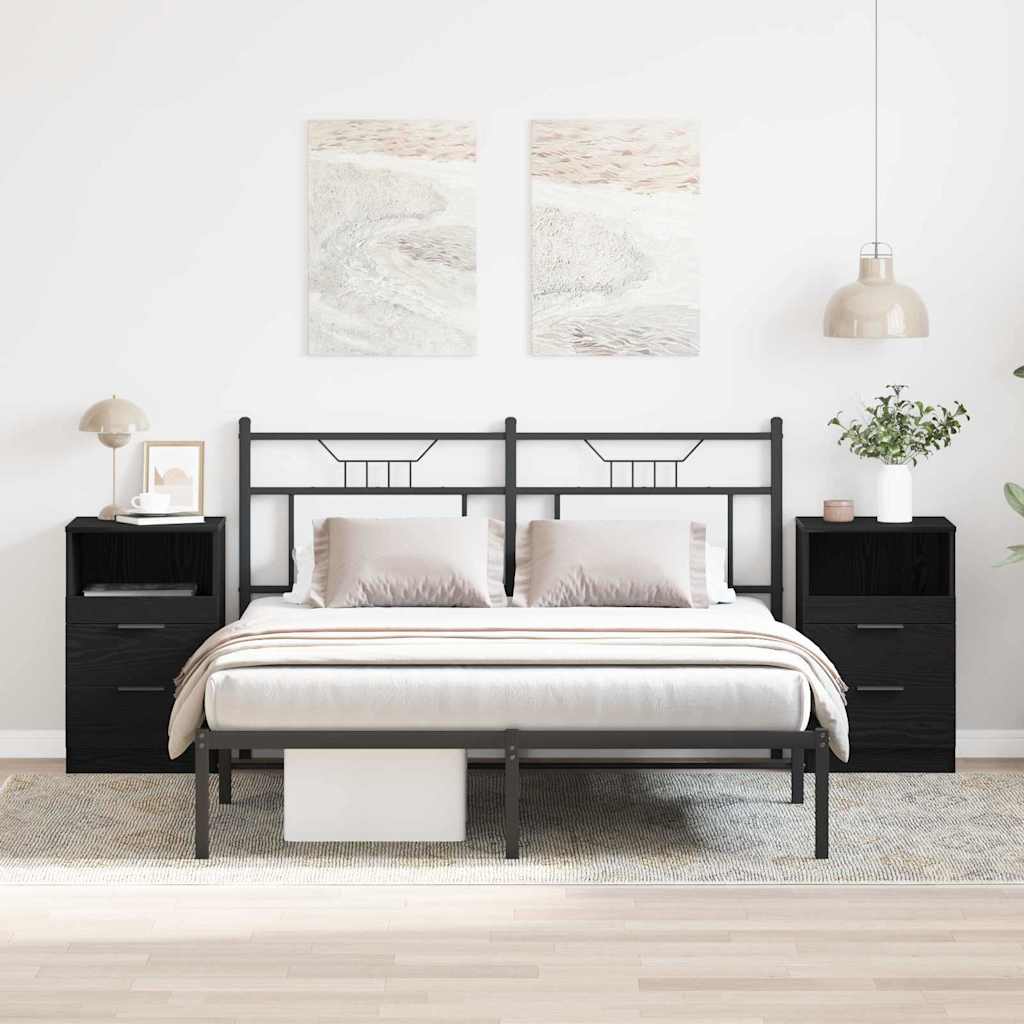 Nachttisch 2 pcs Schwarz Eichen-Optik 40 x 35 x 65 cm