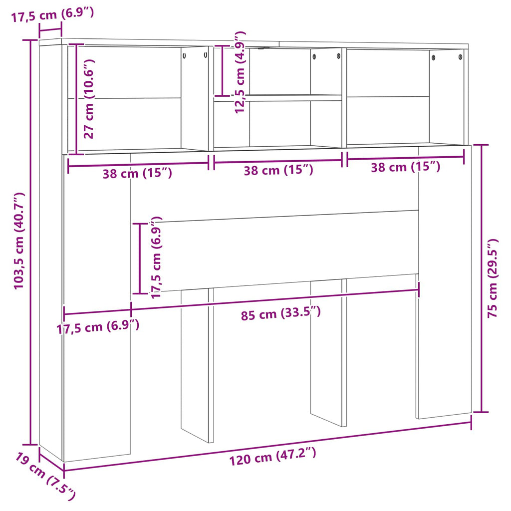 Kopfteil Schrank Schwarz Eichen-Optik 120 x 19 x 103,5 cm