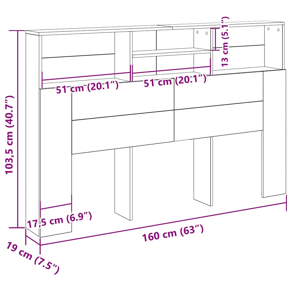 Kopfteil Schrank Schwarz Eichen-Optik 160 x 19 x 103,5 cm