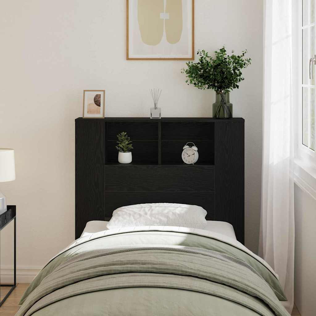 Kopfteil Schrank mit Regal Schwarz Eichen-Optik Holzwerkstoff