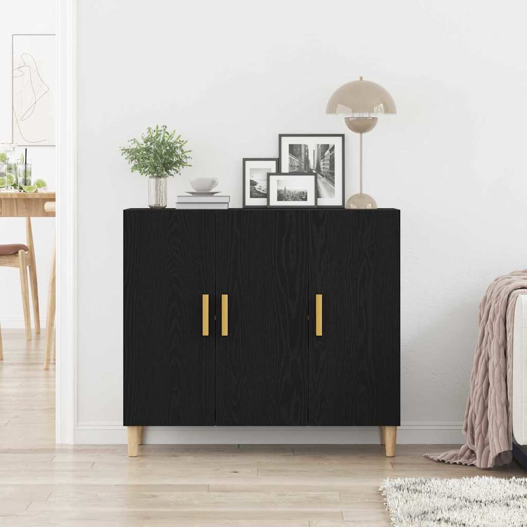 Sideboard Schwarz Eichen-Optik 90 x 34 x 80 cm Holzwerkstoff