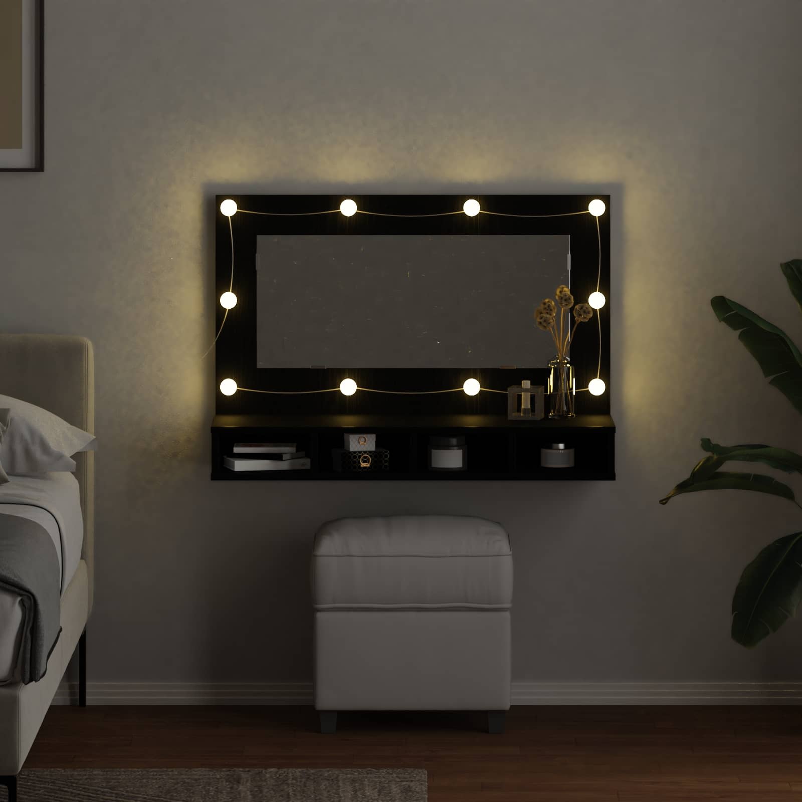Spiegelschrank mit Regal Schwarz Eichen-Optik 90 x 31,5 x 62 cm