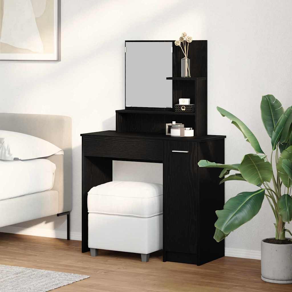 Schminktisch mit Regal Schwarz Eichen-Optik 86.5 x 35 x 136 cm