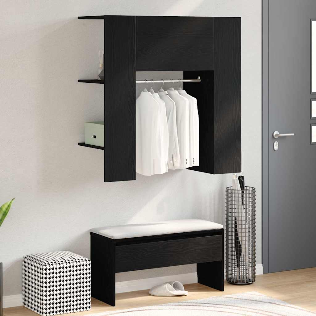 Flurschrank mit Regal Schwarz Eichen-Optik 97,5 x 37 x 99 cm