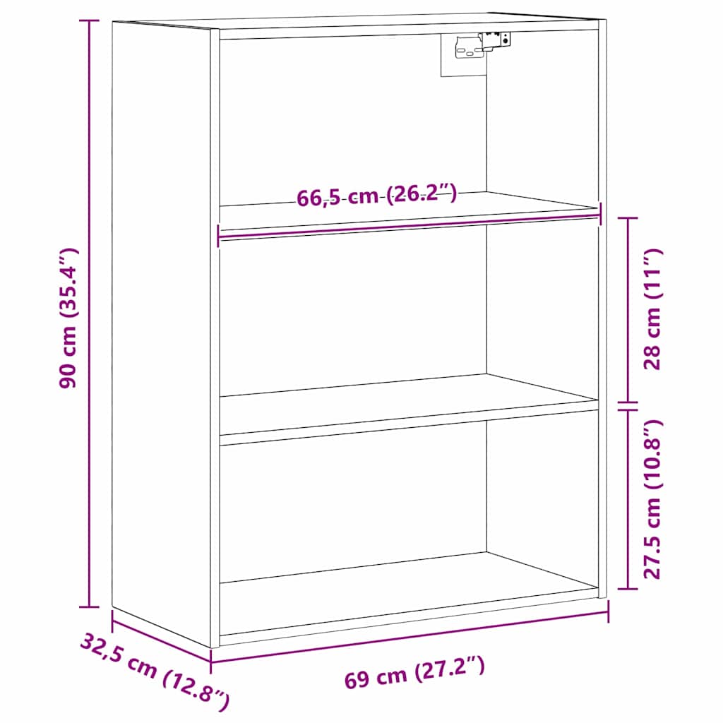 Hängender Wandschrank Schwarz Eichen-Optik 69,5 x 32,5 x 90 cm