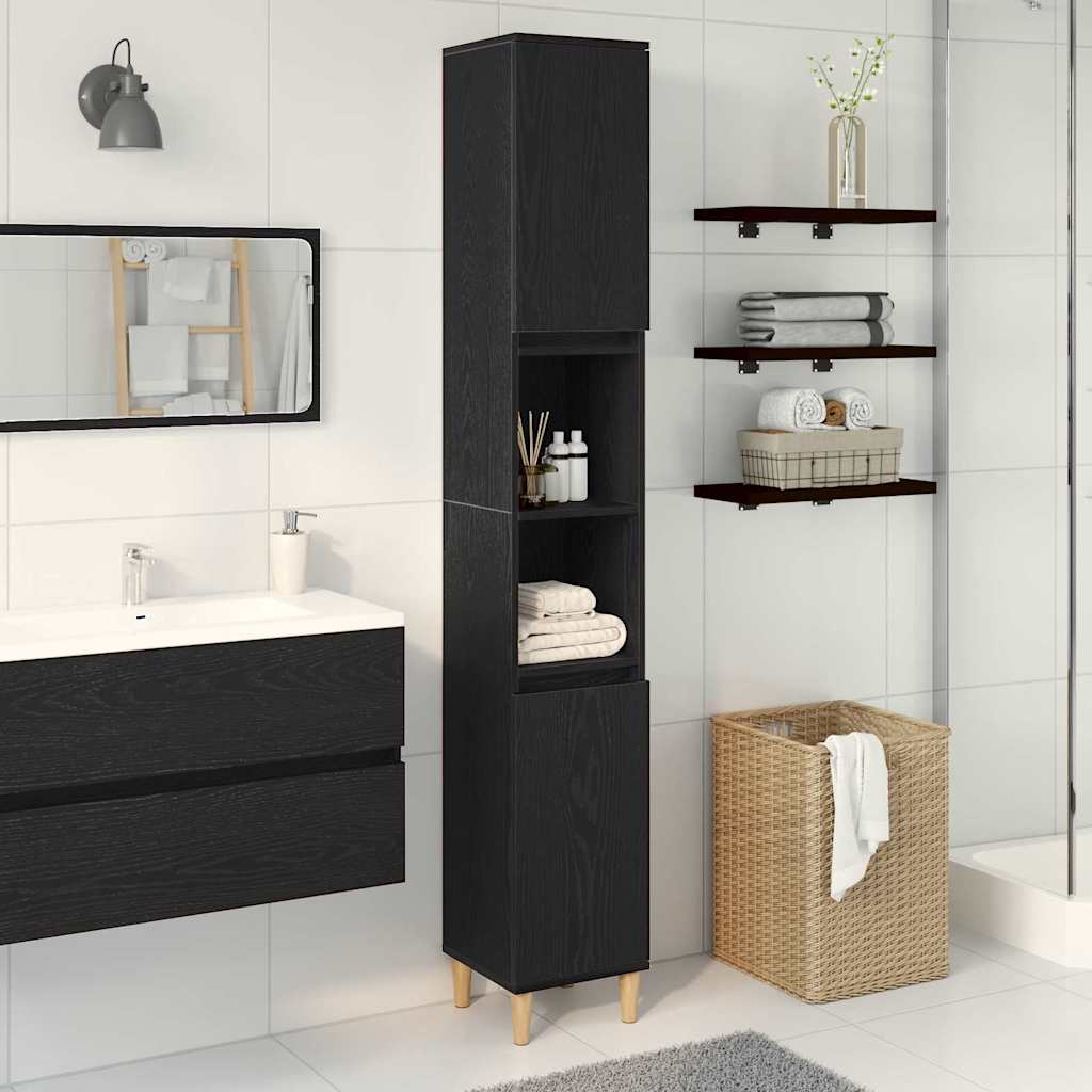 Badezimmerschrank mit Tür Schwarz Eichen-Optik 30 x 30 x 190 cm