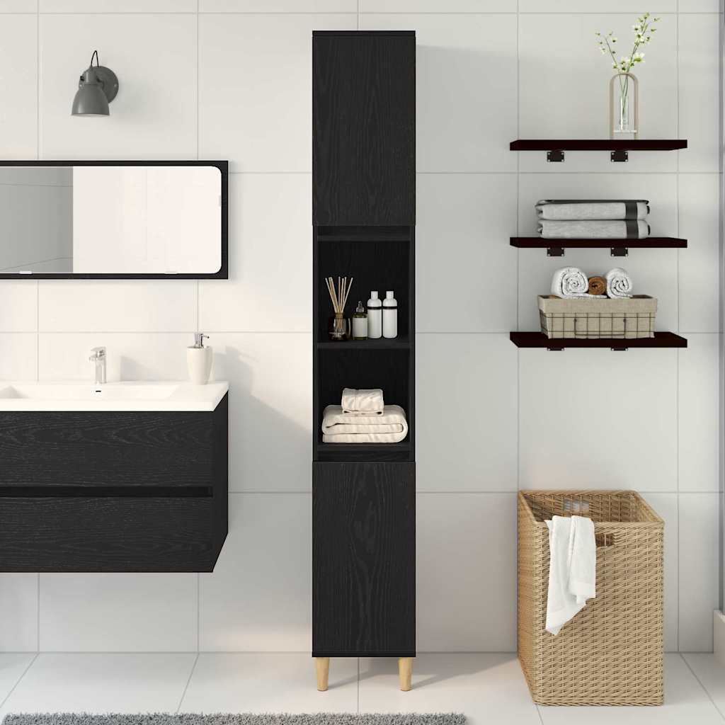 Badezimmerschrank mit Tür Schwarz Eichen-Optik 30 x 30 x 190 cm