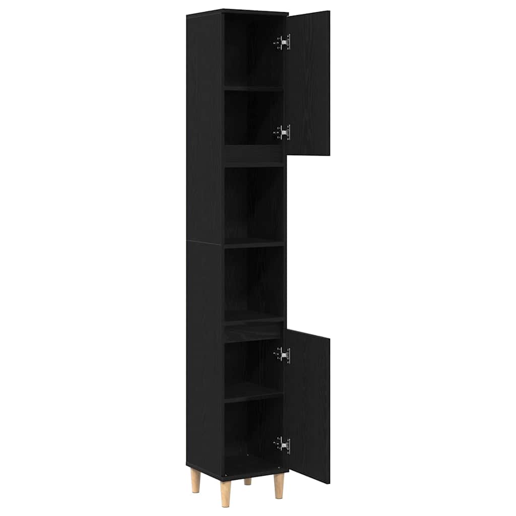 Badezimmerschrank mit Tür Schwarz Eichen-Optik 30 x 30 x 190 cm