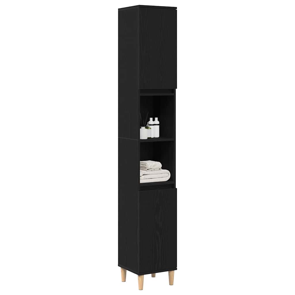 Badezimmerschrank mit Tür Schwarz Eichen-Optik 30 x 30 x 190 cm