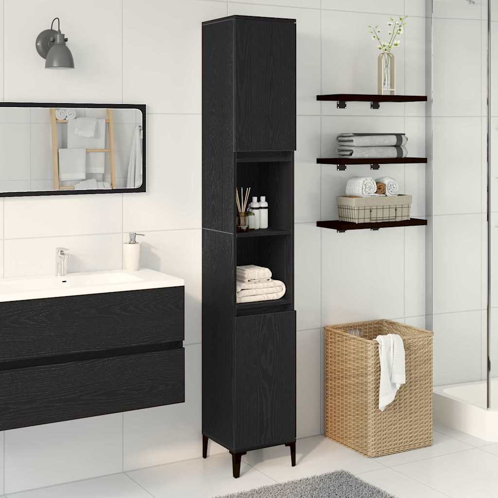 Badezimmerschrank mit Tür Schwarz Eichen-Optik 30 x 30 x 190 cm