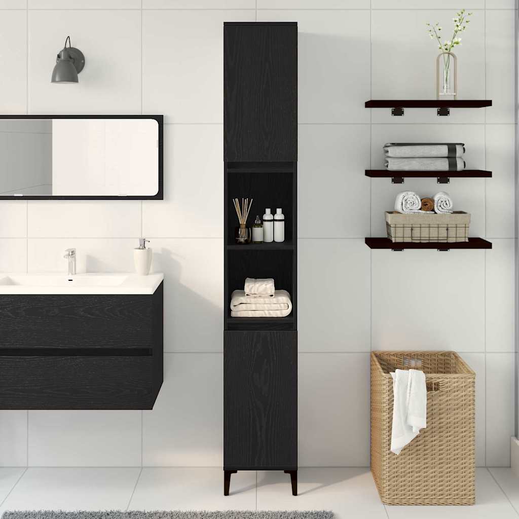 Badezimmerschrank mit Tür Schwarz Eichen-Optik 30 x 30 x 190 cm
