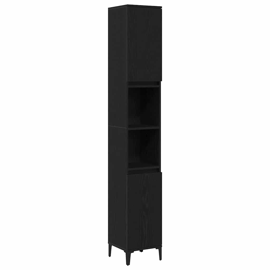 Badezimmerschrank mit Tür Schwarz Eichen-Optik 30 x 30 x 190 cm