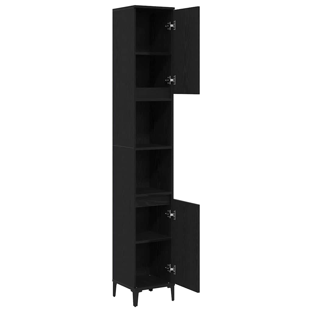 Badezimmerschrank mit Tür Schwarz Eichen-Optik 30 x 30 x 190 cm