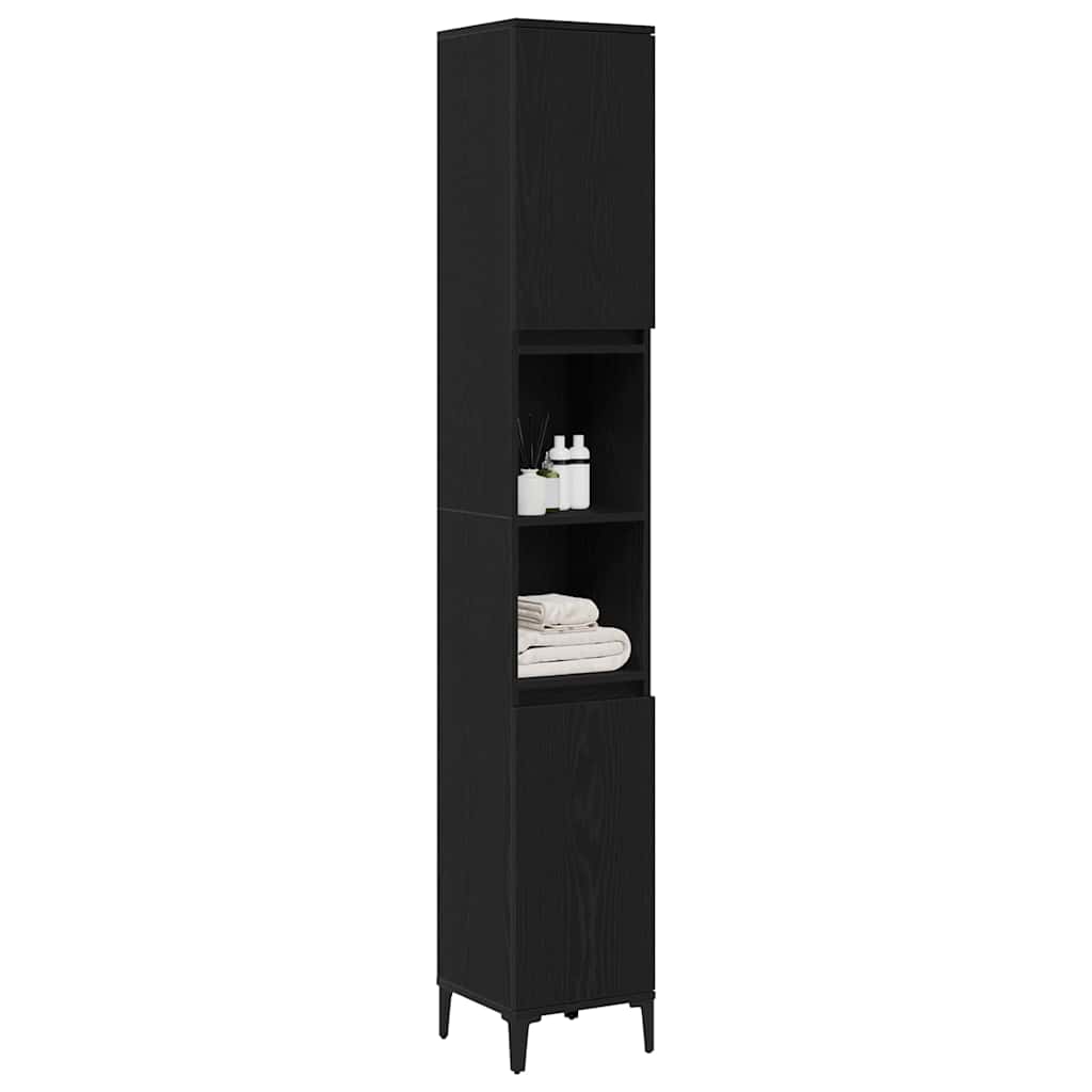 Badezimmerschrank mit Tür Schwarz Eichen-Optik 30 x 30 x 190 cm