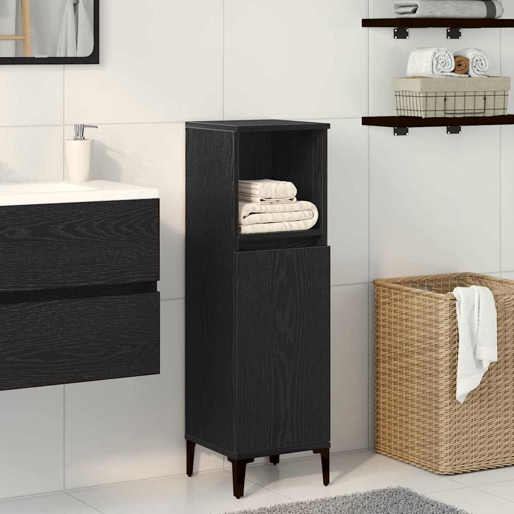 Badezimmerschrank mit Tür Schwarz Eichen-Optik 30 x 30 x 100 cm