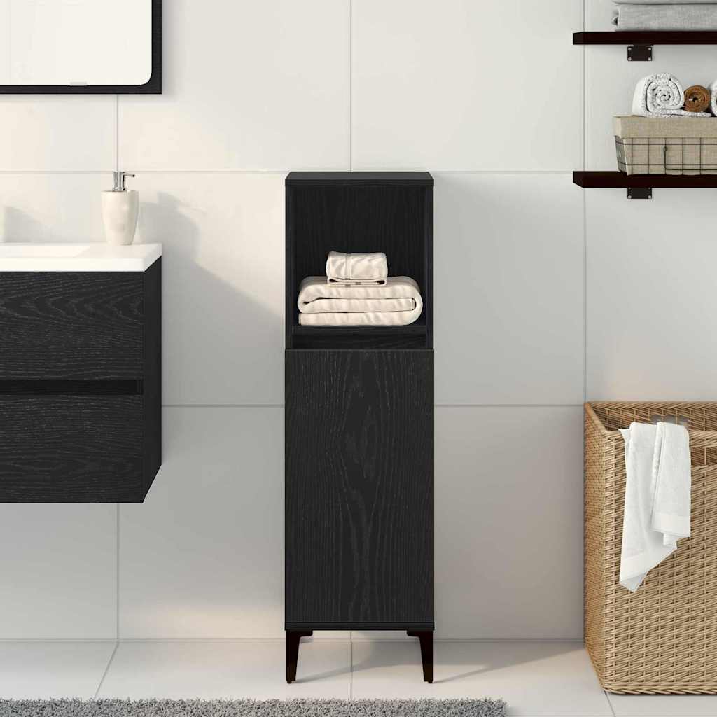 Badezimmerschrank mit Tür Schwarz Eichen-Optik 30 x 30 x 100 cm