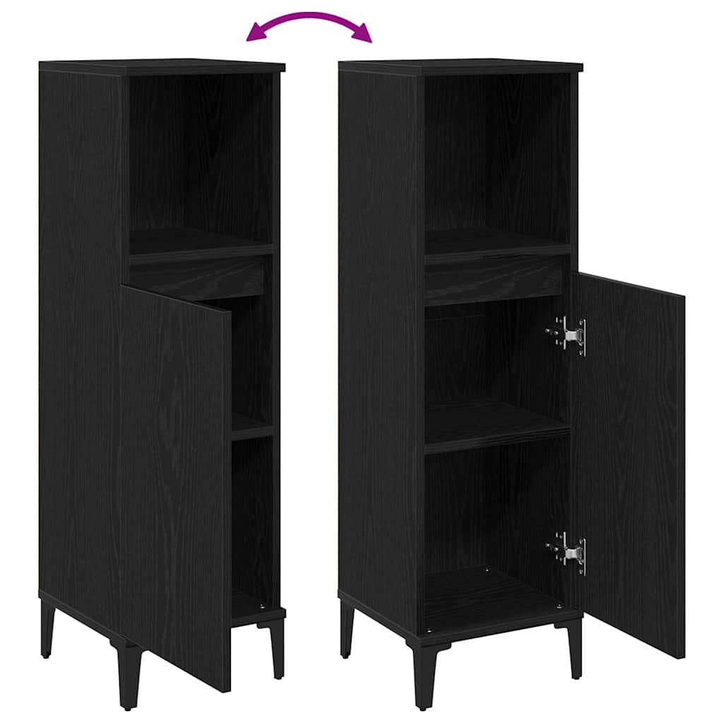 Badezimmerschrank mit Tür Schwarz Eichen-Optik 30 x 30 x 100 cm
