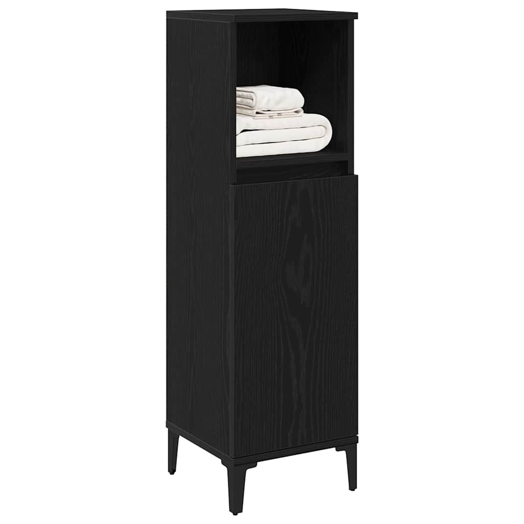 Badezimmerschrank mit Tür Schwarz Eichen-Optik 30 x 30 x 100 cm